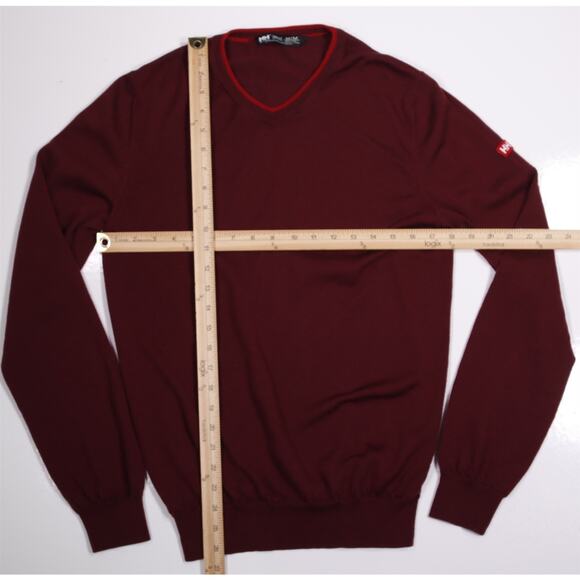 Helly Hansen Burgundy Wool V-Neck Knit Sweater Men's Medium - Picture 3 of 5